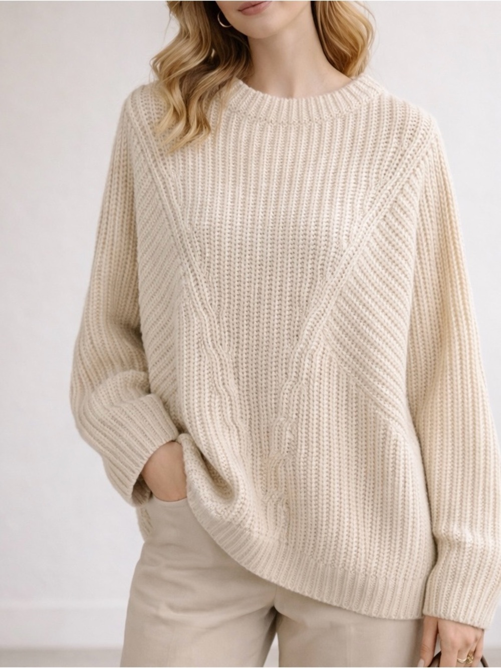 Equipment Femme 100% Wool Cable Knit Sweater Dolman Sleeve Cream Sweater Large